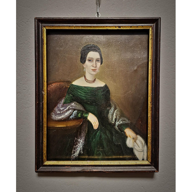 Antique Biedermeier Lady Portrait Oil Painting, Original Framed Artwork, 19th Century European Figurative Art, Classic Interior Wall Decor