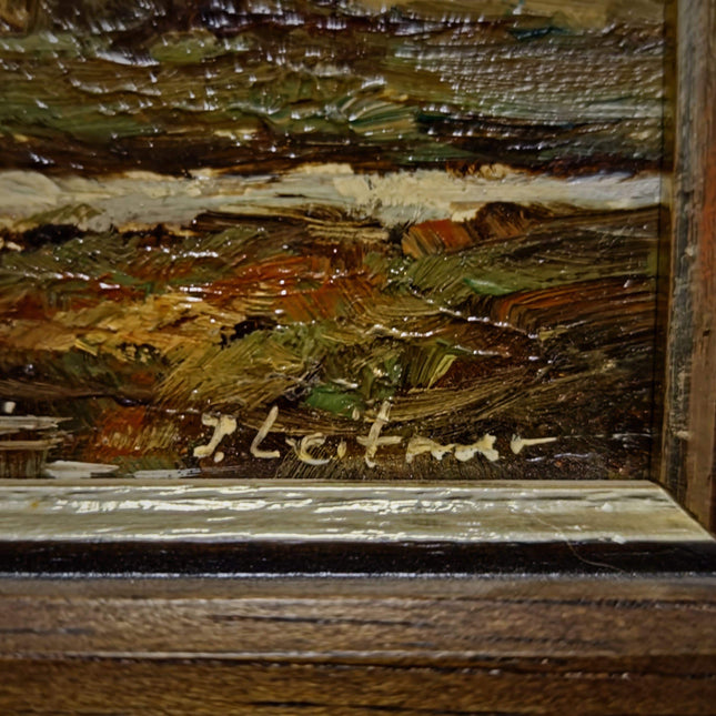 Vintage Autumn Landscape Oil Painting, Original Signed Artwork, European River Scene, Framed Rustic Wall Art, Farmhouse Decor