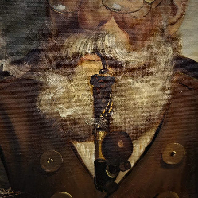 Vintage German Character Portrait Oil Painting, Old Man With Pipe, Bavarian Folk Artwork, Rustic Wall Decor, Man Cave Decor