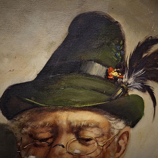 Vintage German Character Portrait Oil Painting, Old Man With Pipe, Bavarian Folk Artwork, Rustic Wall Decor, Man Cave Decor