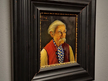 Antique Bavarian Portrait Oil Painting, Signed Folk Artwork, German Gentleman, Rustic Wall Decor, Man Cave Interior, Framed Character Art
