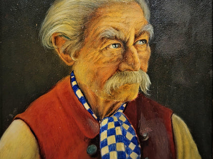 Antique Bavarian Portrait Oil Painting, Signed Folk Artwork, German Gentleman, Rustic Wall Decor, Man Cave Interior, Framed Character Art