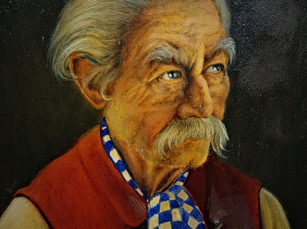Antique Bavarian Portrait Oil Painting, Signed Folk Artwork, German Gentleman, Rustic Wall Decor, Man Cave Interior, Framed Character Art