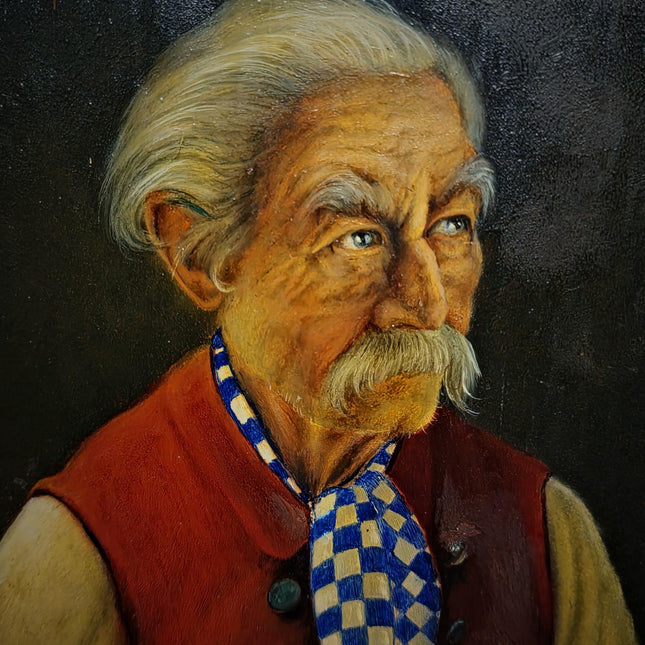 Antique Bavarian Portrait Oil Painting, Signed Folk Artwork, German Gentleman, Rustic Wall Decor, Man Cave Interior, Framed Character Art