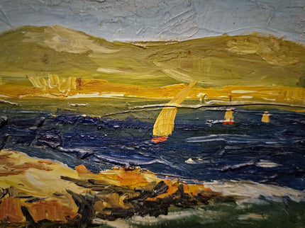 Antique French Coastal Landscape Oil Painting, Mediterranean Seascape, Provence Artwork, Impasto Marine, Seaside Wall Decor, Ocean View
