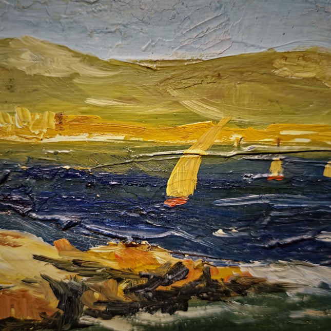 Antique French Coastal Landscape Oil Painting, Mediterranean Seascape, Provence Artwork, Impasto Marine, Seaside Wall Decor, Ocean View