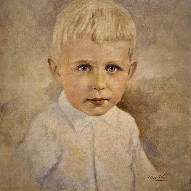 Antique German Child Portrait Oil Painting, Original Boy Artwork, Signed Framed Canvas, Vintage Sentimental Art, Nursery Wall Decor
