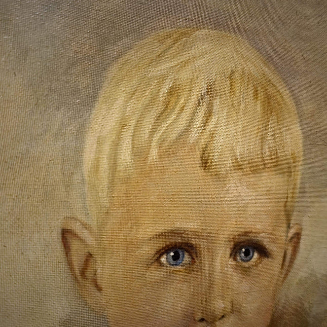 Antique German Child Portrait Oil Painting, Original Boy Artwork, Signed Framed Canvas, Vintage Sentimental Art, Nursery Wall Decor