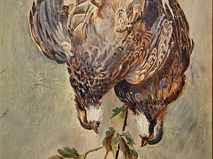 Antique French Hunting Still Life Oil Painting, Signed Game Birds Artwork, Framed Original European Fine Art, Rustic Farmhouse Trophy Decor
