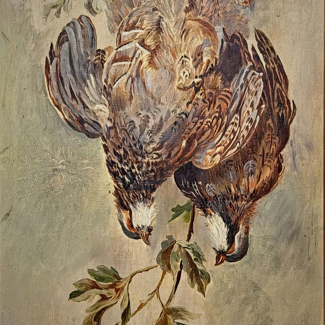 Antique French Hunting Still Life Oil Painting, Signed Game Birds Artwork, Framed Original European Fine Art, Rustic Farmhouse Trophy Decor
