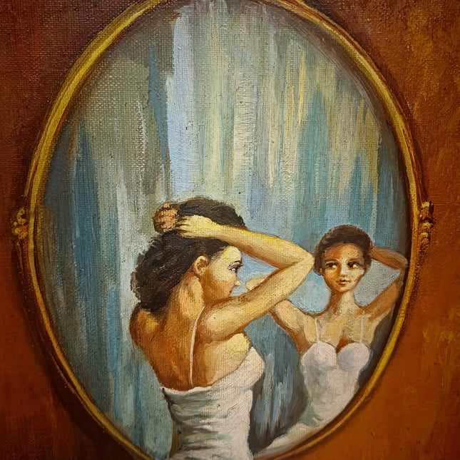 Vintage French Ballerina Oil Painting, Ballet Scene Artwork, Original Framed Canvas, Dancer Wall Art, Dressing Room Decor, Feminine Interior