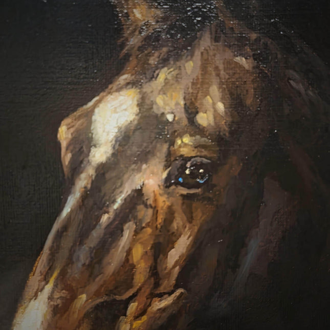 Vintage Italian Horse Portrait Oil Painting, Signed Equestrian Artwork, Equine Wall Art, Masculine Office Decor, Farmhouse Stable Gift