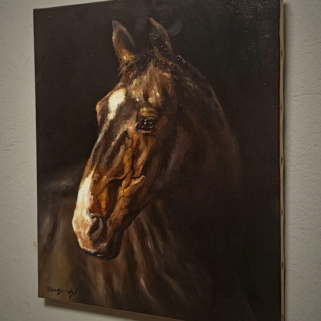 Vintage Italian Horse Portrait Oil Painting, Signed Equestrian Artwork, Equine Wall Art, Masculine Office Decor, Farmhouse Stable Gift