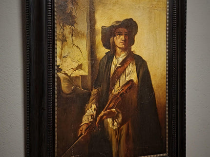 Large Antique Violin Player Oil Painting, Old Master Style Musician Artwork, Dark Academia Wall Art, Baroque Portrait, Framed Gothic Decor