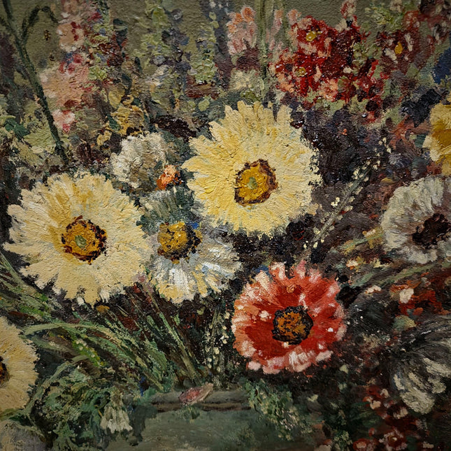 Large Wildflower Still Life Oil Painting, Vintage Meadow Bouquet Artwork, Cottagecore Wall Art, Rustic Floral Decor, Framed Garden Art