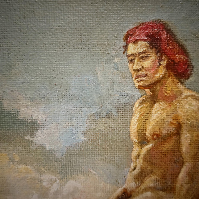 Academic Male Nude Oil Painting, Signed Vintage French Figure Study, Original Classical Artwork, Small Framed Canvas, Masculine Wall Decor