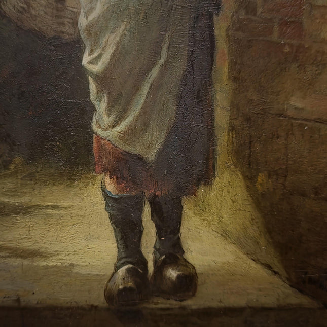 Antique French Child Genre Oil Painting, Peasant Girl Artwork, 19th Century Original, Gold Framed Vintage, Cottage Wall Art, Nursery Decor