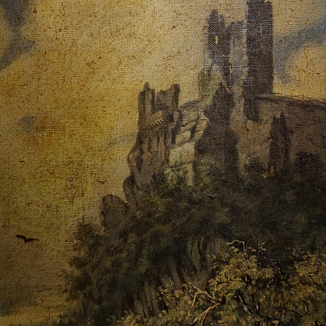 Pair Antique German Castle Ruins Oil Paintings, 19th Century Landscape Set, Matching Gold Framed Wall Art, Romantic Decor