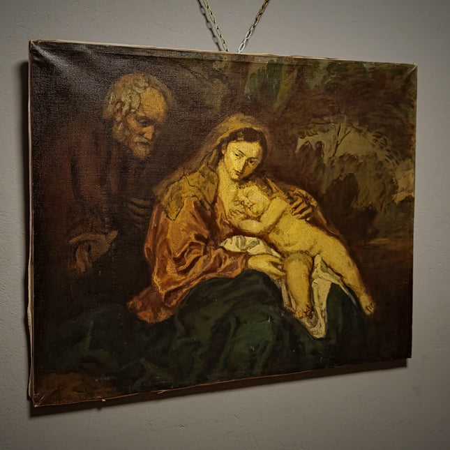 Large Antique Madonna and Child Oil Painting, Old Master Style Religious Art, Holy Family Artwork, Flemish Baroque Dark Academia Decor