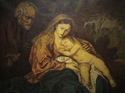 Large Antique Madonna and Child Oil Painting, Old Master Style Religious Art, Holy Family Artwork, Flemish Baroque Dark Academia Decor