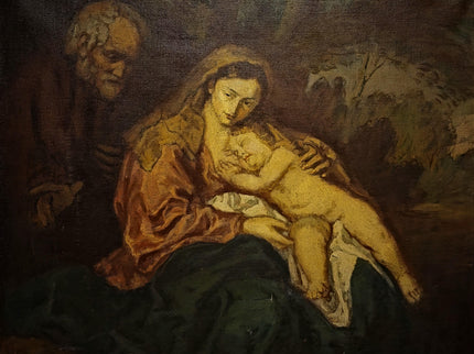 Large Antique Madonna and Child Oil Painting, Old Master Style Religious Art, Holy Family Artwork, Flemish Baroque Dark Academia Decor