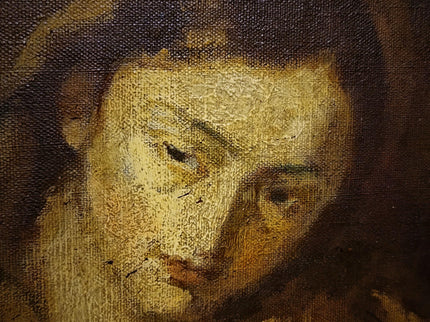Large Antique Madonna and Child Oil Painting, Old Master Style Religious Art, Holy Family Artwork, Flemish Baroque Dark Academia Decor