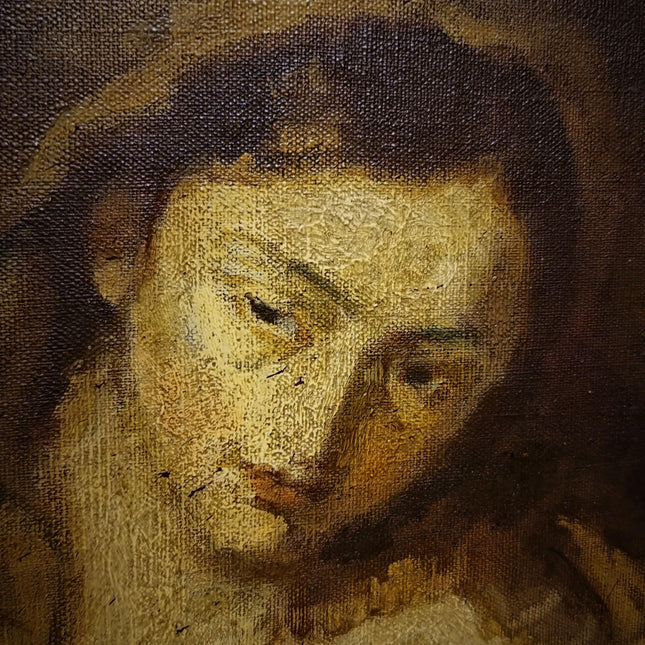 Large Antique Madonna and Child Oil Painting, Old Master Style Religious Art, Holy Family Artwork, Flemish Baroque Dark Academia Decor