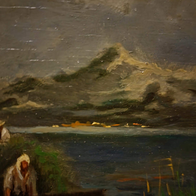 Vintage German Lake Scene Oil Painting, Rustic Countryside Artwork, Moody Landscape Wall Art, Framed European Decor