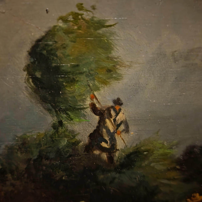 Vintage German Lake Scene Oil Painting, Rustic Countryside Artwork, Moody Landscape Wall Art, Framed European Decor