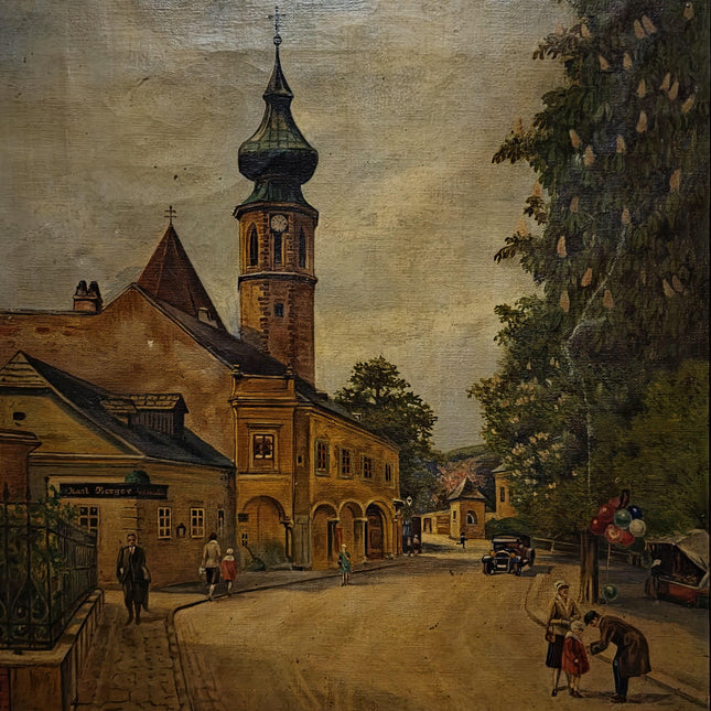 Antique Cityscape Oil Painting, Signed Original Architecture Artwork, Framed Wall Decor, Vintage European Street Scene, Fine Landscape