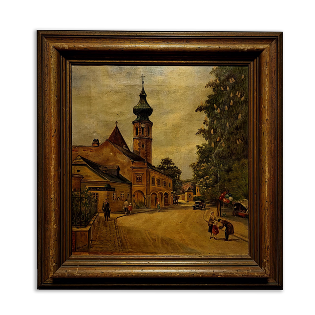 Antique Cityscape Oil Painting, Signed Original Architecture Artwork, Framed Wall Decor, Vintage European Street Scene, Fine Landscape