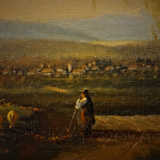 Vintage Dutch Pastoral Landscape Oil Painting, Signed Sheep Countryside Artwork, Rustic Wall Art, Collectible Framed Farmhouse Decor