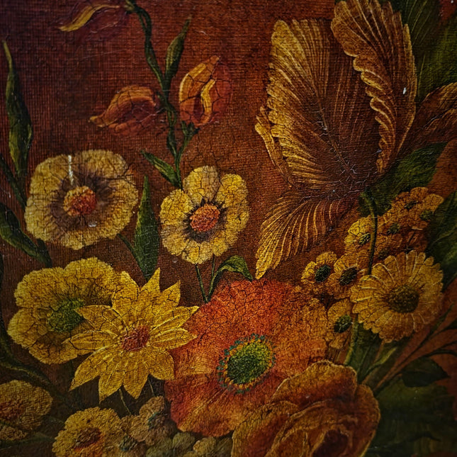 Vintage Old Master Floral Still Life Oil Painting, Octagonal Wall Art, Moody Flower Artwork, Dark Academia Decor, Victorian Frame