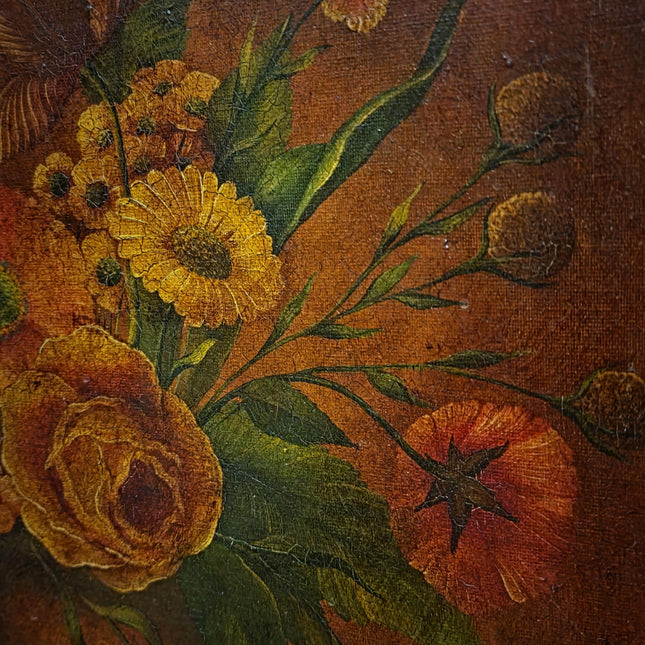 Vintage Old Master Floral Still Life Oil Painting, Octagonal Wall Art, Moody Flower Artwork, Dark Academia Decor, Victorian Frame
