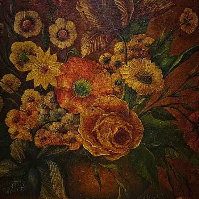 Vintage Old Master Floral Still Life Oil Painting, Octagonal Wall Art, Moody Flower Artwork, Dark Academia Decor, Victorian Frame