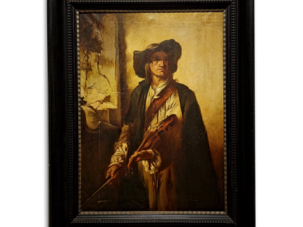 Large Antique Violin Player Oil Painting, Old Master Style Musician Artwork, Dark Academia Wall Art, Baroque Portrait, Framed Gothic Decor