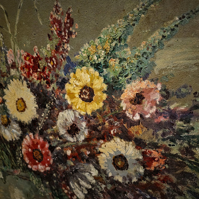 Large Wildflower Still Life Oil Painting, Vintage Meadow Bouquet Artwork, Cottagecore Wall Art, Rustic Floral Decor, Framed Garden Art