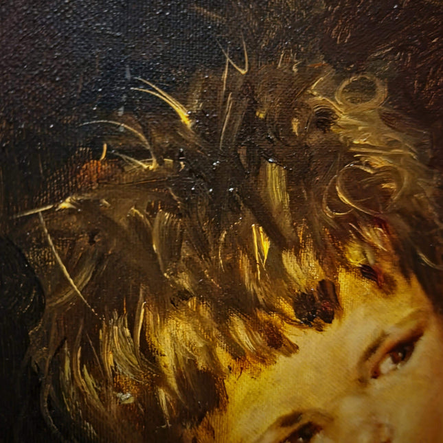 Large Vintage Emotional Child Portrait Oil Painting, Italian Genre Artwork, Framed Old World Decor, Dark Academia Wall Art