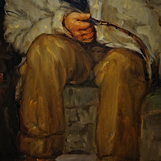 Large Vintage Emotional Child Portrait Oil Painting, Italian Genre Artwork, Framed Old World Decor, Dark Academia Wall Art